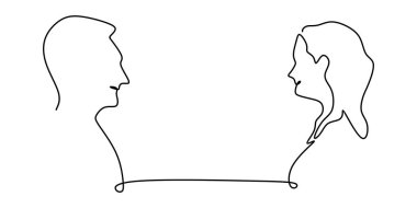 Kadınlar ve erkekler birbirlerine sevgi dolu çizgi çizimleri tutmak.