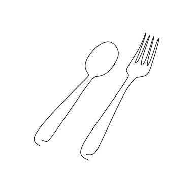 çatal ve kaşık çok basit bir çizgi ile bir çizgi çizme.