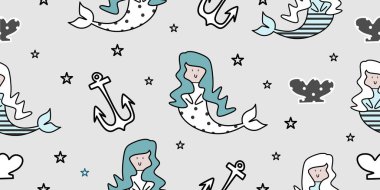 şirin seamless modeli deniz kızı görüntüler tasarım.