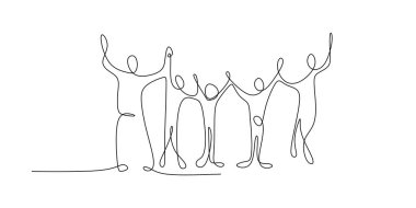 Sürekli aile birbirine elele ve yetiştirme çizimler. Başarı kavramı Tema Tasarım.