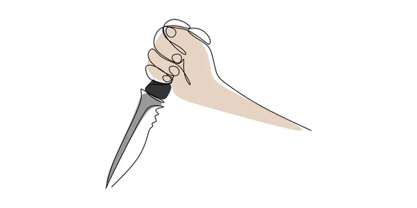 Line drawing and the hand is holding the knife. — Stock Vector