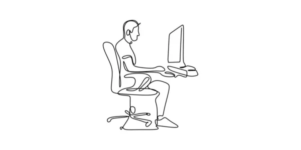 Dibujos en línea siguen trabajando delante de la computadora . — Archivo Imágenes Vectoriales