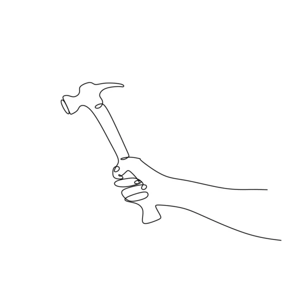 Dibujo continuo de línea de martillo de mano . — Vector de stock