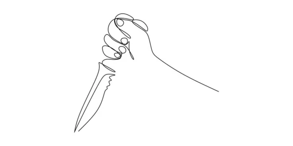 En linje ritning av handen håller kniven. — Stock vektor