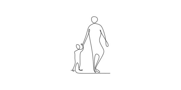 Line drawings continue father and son holding hands. — Stock Vector
