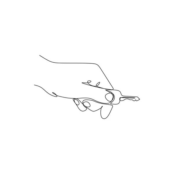 Desenho de linha contínuo de uma mão e uma chave . —  Vetores de Stock
