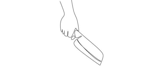 Línea de dibujo y la mano está sosteniendo el cuchillo . — Vector de stock