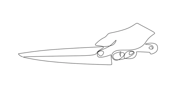 Linea di disegno e la mano sta tenendo il coltello . — Vettoriale Stock