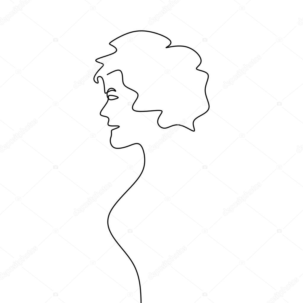 One line drawings hold hair female face abstract
