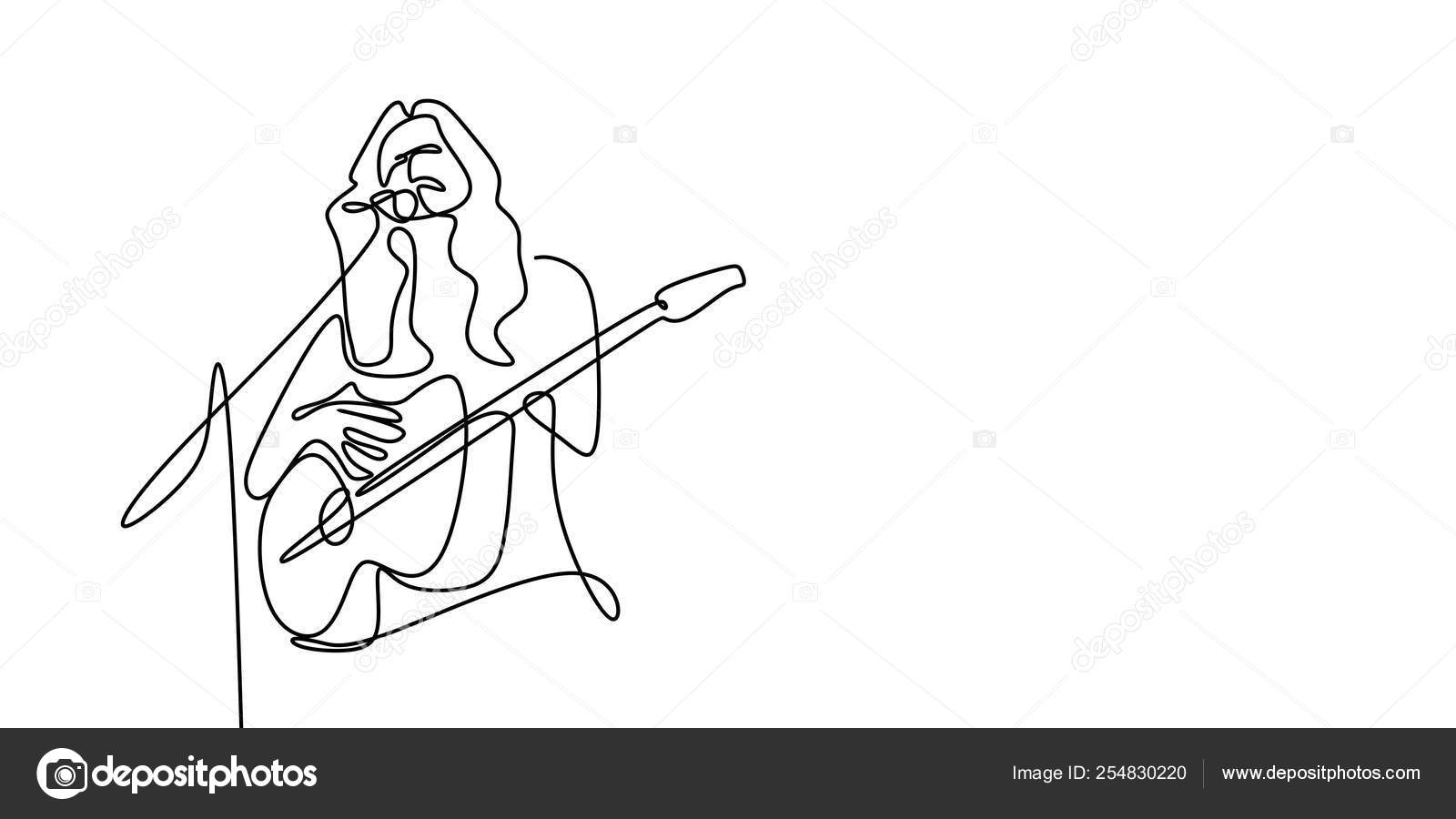 Girl with Guitar Outline Hand Drawing, Coloring, Vector Black and White  Illustration. Woman with Long Hair in Shirt and Shorts Bar Stock Vector -  Illustration of country, body: 115357776