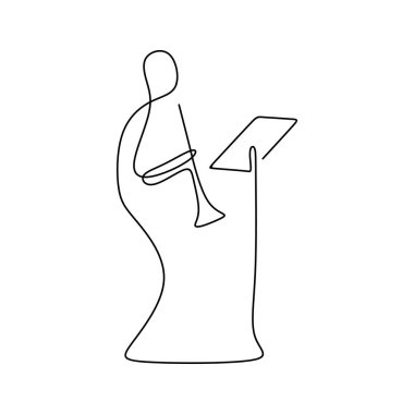 bir trompet oynayan erkeklerin sürekli bir çizgi resmi.