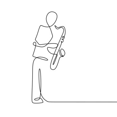 minimalist, basit tasarımı ile Trompetler oynarken sürekli bir çizgi çizim.