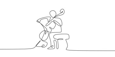 Klasik müzik aletleri oynayan birinin sürekli çizgi çizimi.