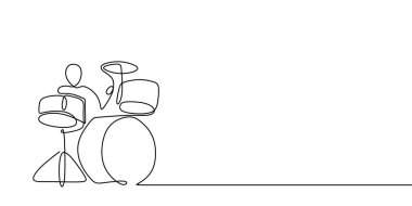 müzik davul aletleri oynayan erkeklerin sürekli çizgi çizimi.