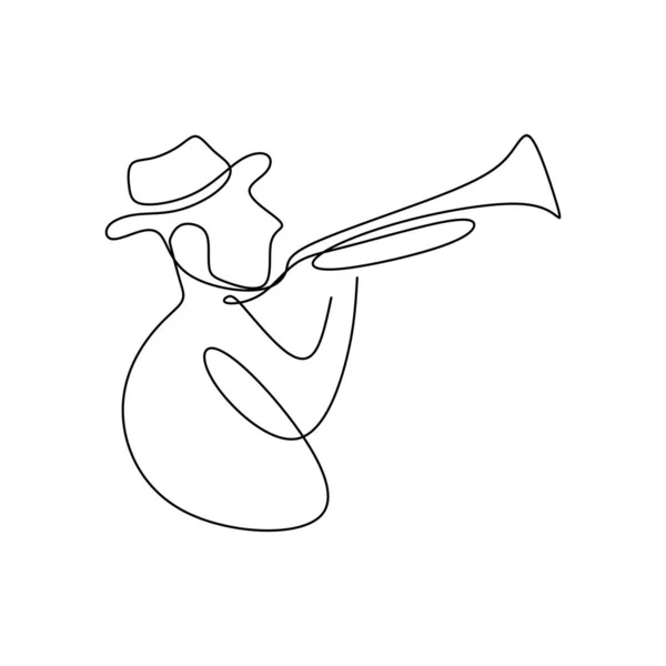 Dibujo Línea Continua Músicos Jazz Tocando Instrumentos Música Trompeta — Vector de stock