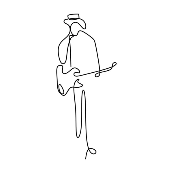 Continuous Line Drawing Someone Playing Guitar — Stock Vector