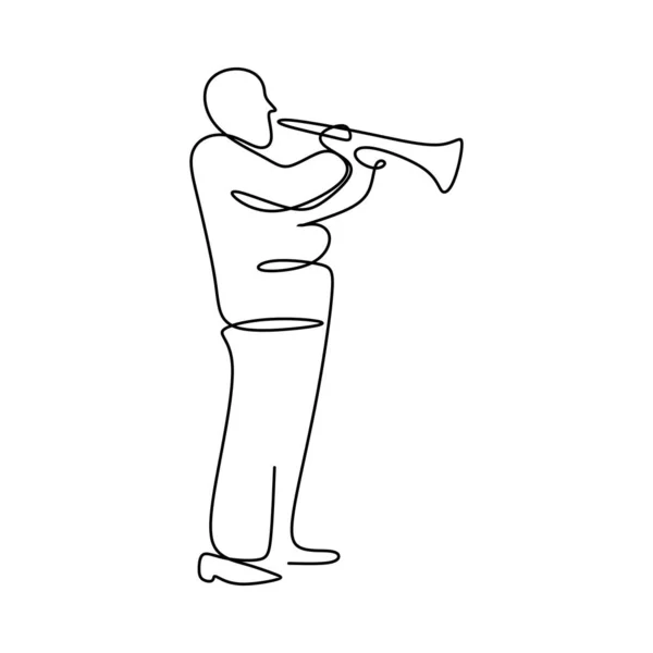 Una Línea Continua Músicos Jazz Tocando Trompeta — Vector de stock