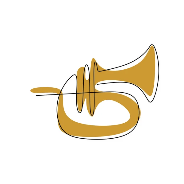 Imagem Uma Linha Contínua Instrumentos Musicais Trompete — Vetor de Stock