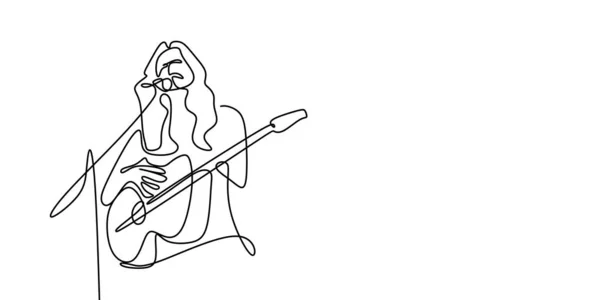 Ciągły Rysunek Linii Dziewczyna Gra Gitarze Akustycznej — Wektor stockowy
