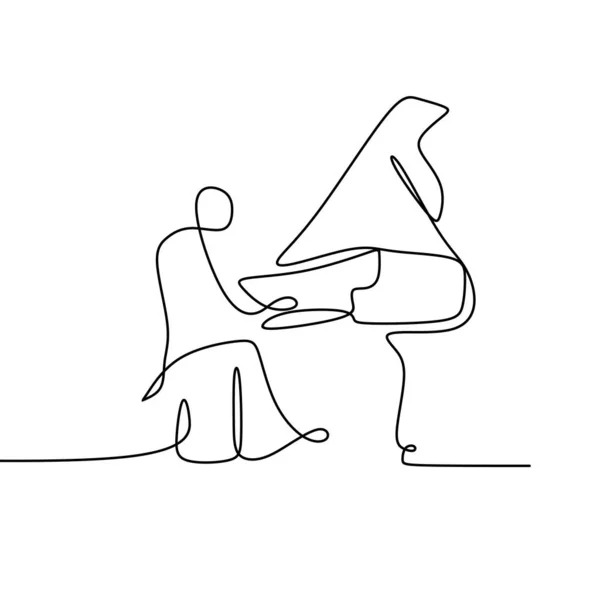 Ononderbroken Tekening Lijn Die Piano Speelt — Stockvector