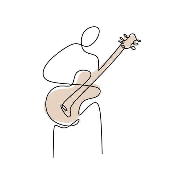 Continuous Line Drawings Playing Guitar Minimalist Simple Design — Stock Vector