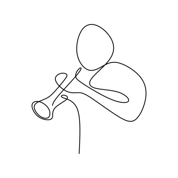 Continuous Line Drawing Jazz Musicians Playing Trumpet Music Instruments — Stock Vector