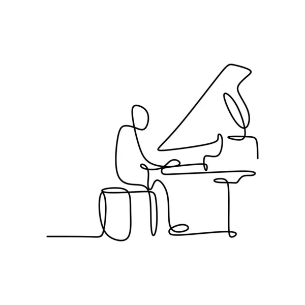 Ononderbroken Tekening Lijn Die Piano Speelt — Stockvector