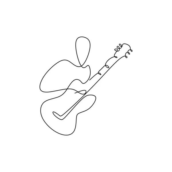 Disegni Linee Continue Che Suonano Chitarra Con Design Minimalista Semplice — Vettoriale Stock