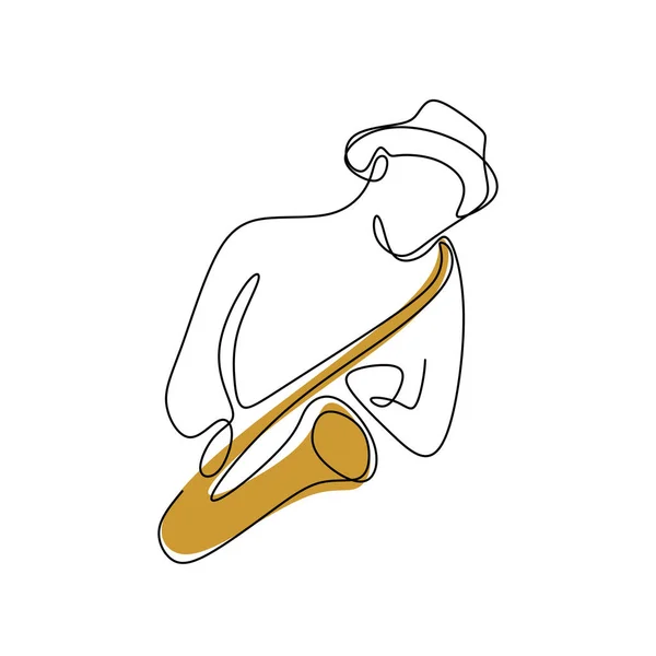 Continuous Line Drawing Jazz Musicians Playing Trumpet Music Instruments — Stock Vector