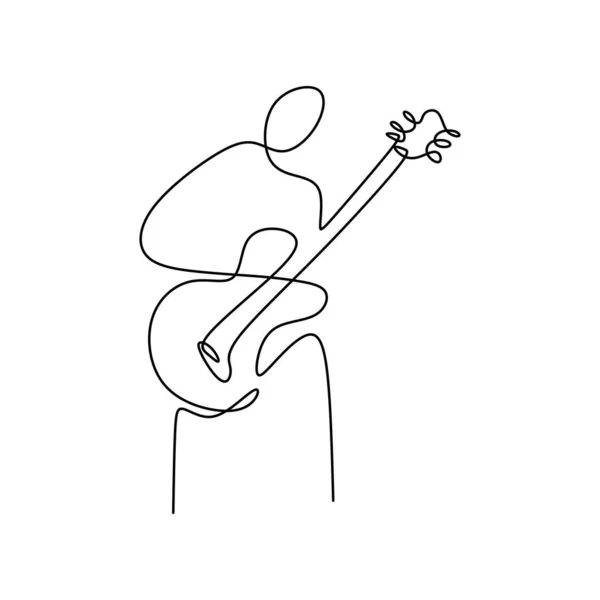 Dibujos Línea Continua Tocando Guitarra Con Diseño Minimalista Sencillo — Vector de stock