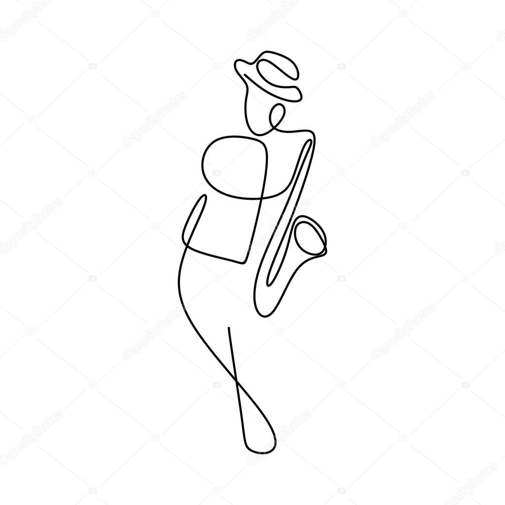 continuous line drawings playing trumpets, with a minimalist, simple design.