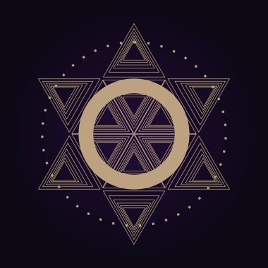 Mandala antik geometri kutsal sembolü. Ultra viyole arka plan üzerinde manevi geometrik şekil.