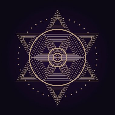 Mandala antik geometri kutsal sembolü. Ultra viyole arka plan üzerinde manevi geometrik şekil.