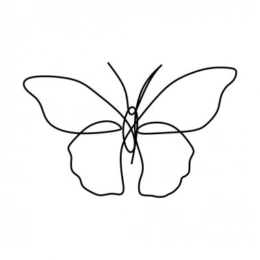 Kelebek logo veya dekoratif eleman için beyaz arka plan yalıtılmış bir sürekli çizgi çizim elemanı. Trendy anahat tarzında böcek formu vektör illüstrasyon.