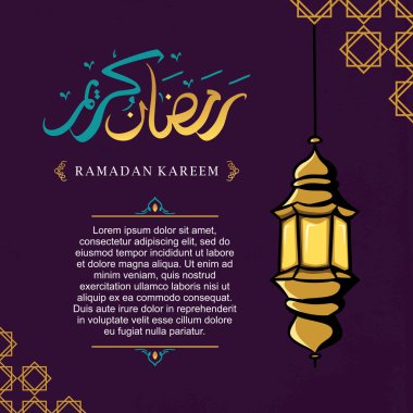 Fener el çizilmiş ve arapça kaligrafi şablonu afiş arka plan ile Ramazan kareem tebrik tasarımı
