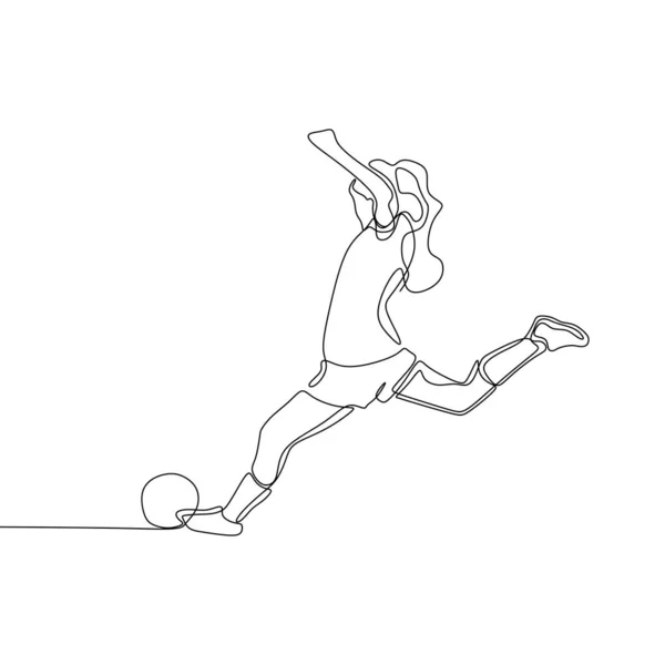 Dibujo Una Línea Futbolista Femenino Estilo Continuo — Vector de stock