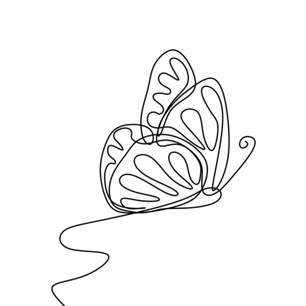 Mariposa Con Patrones Las Alas Continuo Elemento Dibujo Una Línea — Vector de stock