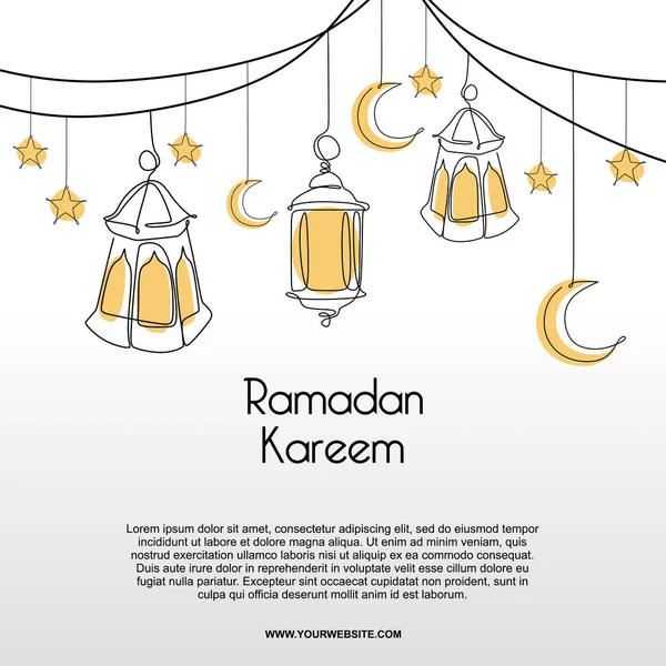 Ramadan Kareem Banner Ontwerp Minimalistische Tekening Van Lantaarn — Stockvector