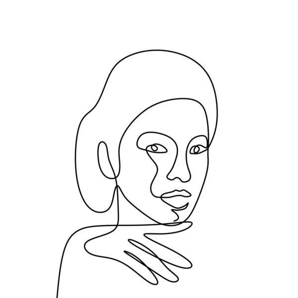 女の子の顔抽象の連続線画 — ストックベクタ