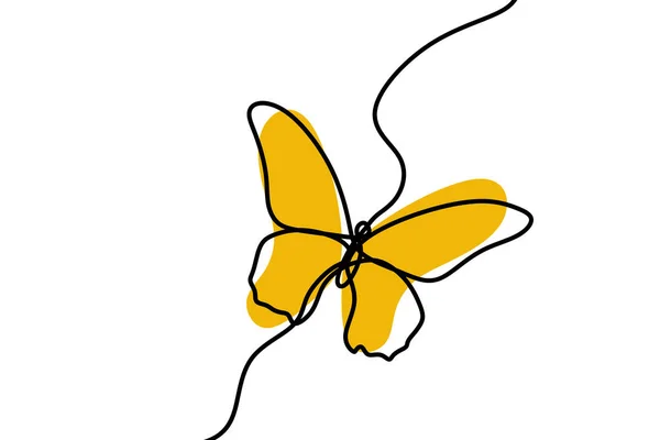 Kontinuální Jeden Kreslení Čar Létající Motýl Logo Černá Bílá Vektorové — Stockový vektor