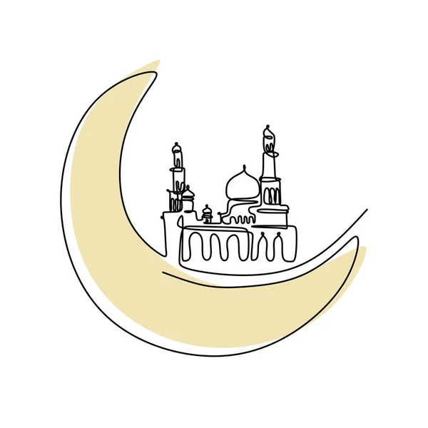 Meczet Ramadan Ciągłe Rysowanie Linii Białym Tle — Wektor stockowy