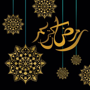Ramazan Kareem arapça kaligrafi tebrik kartı. altın mandala metin 'Ramazan Kareem ' İslami kutlama ramazan hat çevirisi ile tasarım İslami