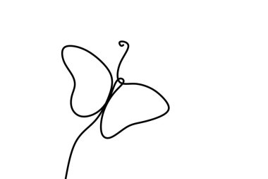 Sürekli bir çizgi çizimi. Uçan kelebek logosu. Siyah beyaz vektör illüstrasyon. Logo, kart, afiş, afiş, el ilanı minimalizmi için konsept.