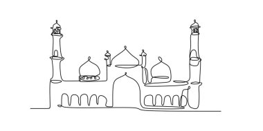 İslam camii tek çizgi çizim vektör illüstrasyon minimalist tasarım