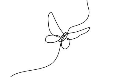 Kelebek logo veya dekoratif eleman için beyaz arka plan yalıtılmış bir sürekli çizgi çizim elemanı. Trendy anahat tarzında böcek formu vektör illüstrasyon.