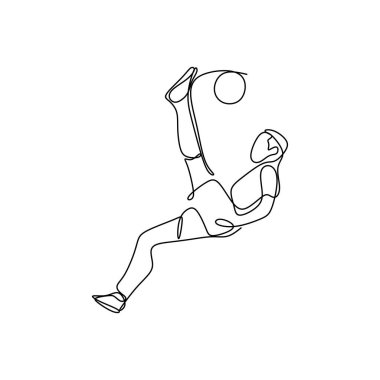 bir adam sürekli çizgi çizim futbol oyunu sırasında bir topa tekme