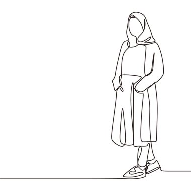 Vektör hijab kız sürekli çizgi bir çizim