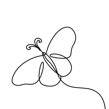 Kelebek logo veya dekoratif eleman için beyaz arka plan yalıtılmış bir sürekli çizgi çizim elemanı. Trendy anahat tarzında böcek formu vektör illüstrasyon.