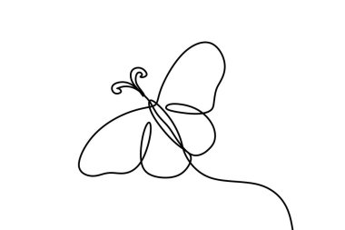Kelebek logo veya dekoratif eleman için beyaz arka plan yalıtılmış bir sürekli çizgi çizim elemanı. Trendy anahat tarzında böcek formu vektör illüstrasyon.
