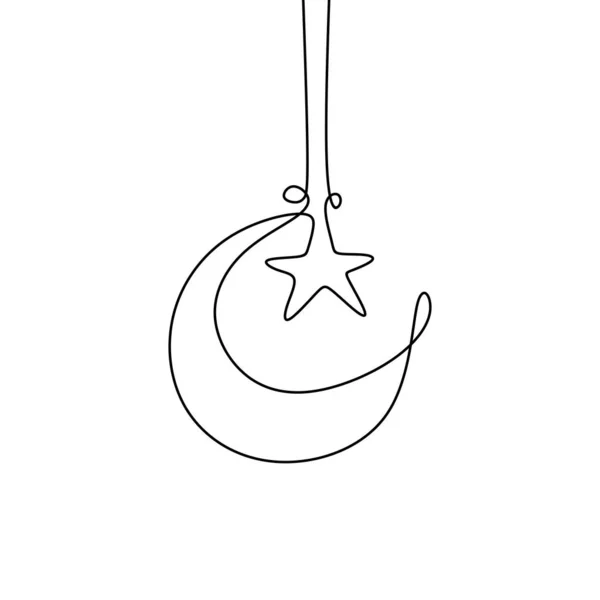 Continuous Line Drawing Moon Star Ramadan Kareem — Stock Vector